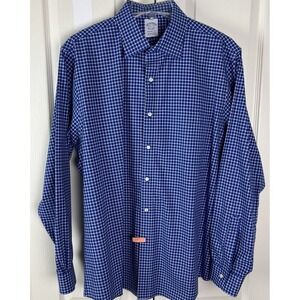 Brooks Brothers Mens Shirt Size 16 1/2 - 35 Blue Check Supima Cotton Non-Iron D4